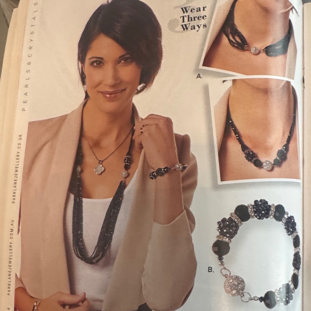 “Imagine “ Elegant Black and Silver Crystal Necklace Set 3in 1 Plus Bracelet